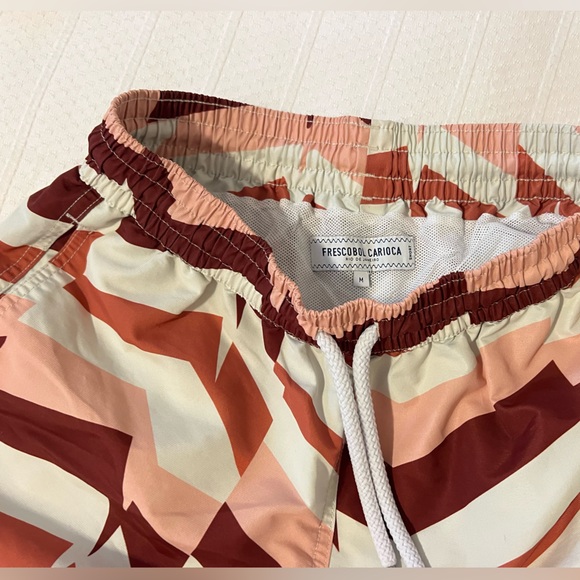 Men's Geometric Swim Trunks in Red and White - Picture 2 of 4